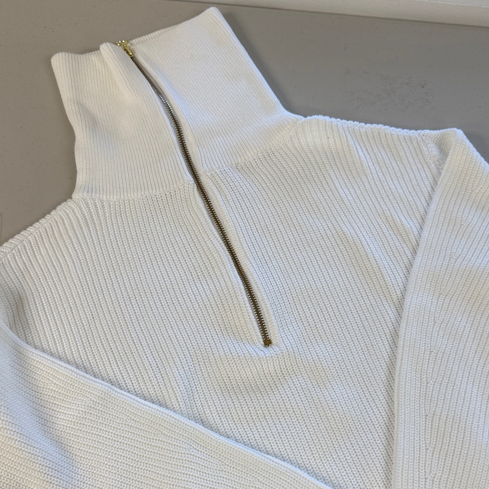 Talbots Cream Ribbed Half-Zip Sweater with Gold Hardware